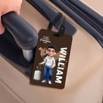 Voyager c'est ma thérapie - Étiquette de bagage personnalisée avec personnage de dessin animé et nom