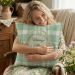 Personalized Vintage Plaid Birth Flower Soft Throw Pillow Cover with Name Home Decoration Mother's Day Gift for Mom Woman