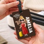Personalisierter Gepäckanhänger mit Cartoon-Reisefigur | mit Namen Flugzeug- und Kartenmotiv | Reisezubehör | Geburtstag Geschenk für Reiseliebhaber