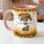 Personalized Bear Mom and 1-6 Baby Bears Sunflower Leopard Print 11 oz 15 oz Ceramic Mug with Names Mother's Day Gift for Mom