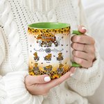 Personalized Bear Mom and 1-6 Baby Bears Sunflower Leopard Print 11 oz 15 oz Ceramic Mug with Names Mother's Day Gift for Mom
