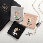 Cruz personalizada Libro de la Biblia Personaje de dibujos animados Oración PU Bolsa de cuero Rosario con nombre Bautizo Confirmación Regalo para la mujer cristiana
