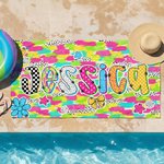 Asciugamano da spiaggia personalizzato a quadri leopardati e sovradimensionato ad asciugatura rapida con nome Attività all'aperto Festa in spiaggia Regalo di compleanno per le donne, le amiche e la fa