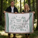 Personalised Line Art Style Moss Green Percy Stripes Adventure Awaits Tassel Soft Throw Blanket with Texts Birthday Camping Gift for Nature Lovers