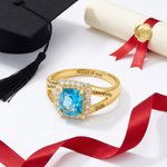 Personalized Square Birthstone Ring with Zircon and Engraved Text Completion Gift for Class of 2026 Graduates