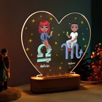 Gepersonaliseerde cartoon paar sterrenbeeld hart-vormige naam LED nachtlampje met houten basis Home Decor Valentijnsdag jubileum cadeau voor echtpaar