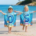 Personlig søte havdyr Initial hurtigtørkende hettehåndkle med hette med navn sommerferie strandfest bursdagsgave til barn