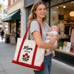 Personalized Rose Embroidered Name Large Capacity Tote Bag with Title and Year Daily Use Birthday Mother's Day Gift for Woman Mom