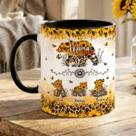 Personalized Bear Mom and 1-6 Baby Bears Sunflower Leopard Print 11 oz 15 oz Ceramic Mug with Names Mother's Day Gift for Mom