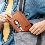 Personalized Cartoon Travel Character PU Leather Notebook Set with Pen Holder Trip Planner Daily Use Birthday Gift for Travel Lovers