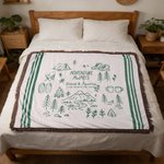 Personalised Line Art Style Moss Green Percy Stripes Adventure Awaits Tassel Soft Throw Blanket with Texts Birthday Camping Gift for Nature Lovers
