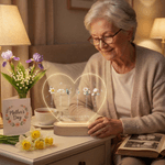 Luce notturna a LED in acrilico a forma di cuore con nome e base in legno Regalo di compleanno per la festa della mamma e della nonna