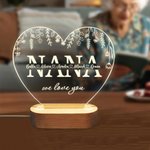 Personalized Mom We Love You Heart-shaped LED Night Light with 1-12 Kid Names and Wooden Base Home Decor Mother's Day Birthday Gift for Mom Grandma