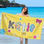 Asciugamano da spiaggia personalizzato a quadri leopardati e sovradimensionato ad asciugatura rapida con nome Attività all'aperto Festa in spiaggia Regalo di compleanno per le donne, le amiche e la fa