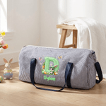 Borsa da viaggio di grande capacità personalizzata con nome e tracolla, con effetto fluff dell'uovo di Pasqua del coniglietto, iniziale a strisce, regalo di viaggio di Pasqua per i bambini