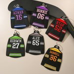 Llavero personalizado de camiseta de hockey sobre hielo con número y nombre bordados Uso diario Día del partido Regalo de aniversario para jugadores de hockey