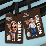 Personalisierter Gepäckanhänger mit Cartoon-Reisefigur | mit Namen Flugzeug- und Kartenmotiv | Reisezubehör | Geburtstag Geschenk für Reiseliebhaber