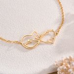 Personalised Mobius Infinity Cat Heart Shaped Bracelet with Name Elegant Jewellery Daily Wear Birthday Anniversary Gift for Cat Lovers