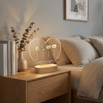 Luce notturna a LED in acrilico a forma di cuore con nome e base in legno Regalo di compleanno per la festa della mamma e della nonna