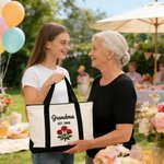 Personalized Rose Embroidered Name Large Capacity Tote Bag with Title and Year Daily Use Birthday Mother's Day Gift for Woman Mom