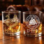 Personalised Viking Runes 10 oz Whiskey Rock Glass with Name Father's Day Birthday Gift for Men Whiskey Lovers
