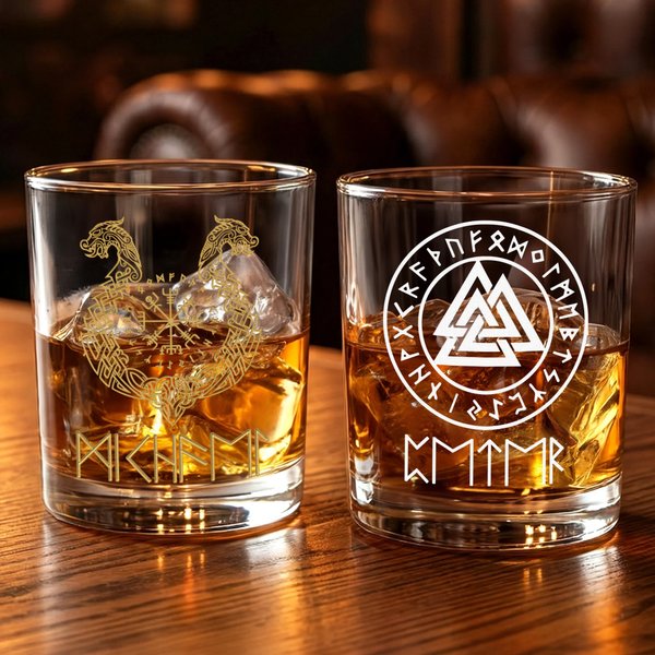 Personalisierte Viking Runen 10 oz Whiskey Rock Glas mit Namen Vatertag Geburtstag Geschenk für Männer Whiskey-Liebhaber