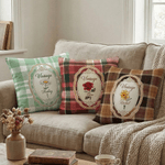Personalized Vintage Plaid Birth Flower Soft Throw Pillow Cover with Name Home Decoration Mother's Day Gift for Mom Woman