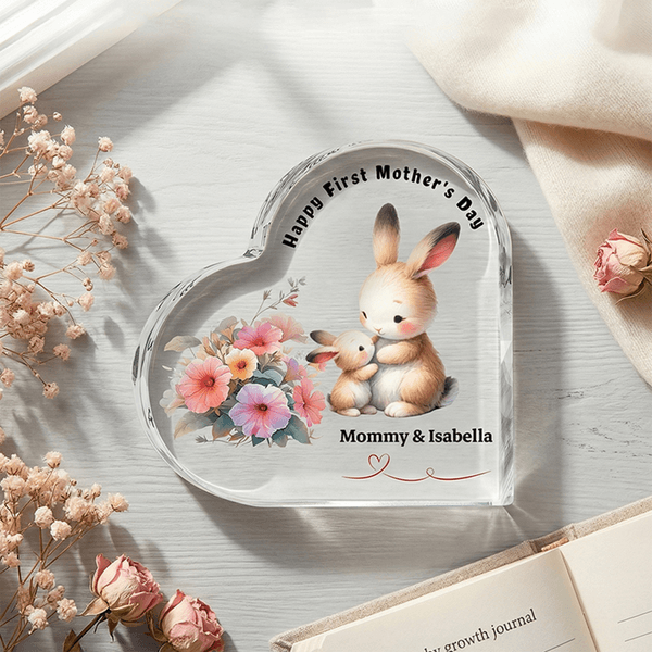 Personalised Cartoon Animal Flower Heart-Shaped Acrylic Plaque with Name Home Decor Mother's Day Gift for Mom Grandma