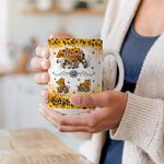 Personalized Bear Mom and 1-6 Baby Bears Sunflower Leopard Print 11 oz 15 oz Ceramic Mug with Names Mother's Day Gift for Mom