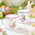 Personlig emaljmugg för barn med kanin och blommor 355 ml söt påskpresent med namn och initial