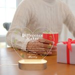 Personalised Difference Maker Affirmation Floral Heart LED Night Light with Wooden Base Birthday Retirement Thank You Gift for Leaders Coworkers