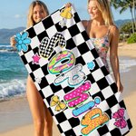 Asciugamano da spiaggia personalizzato a quadri leopardati e sovradimensionato ad asciugatura rapida con nome Attività all'aperto Festa in spiaggia Regalo di compleanno per le donne, le amiche e la fa