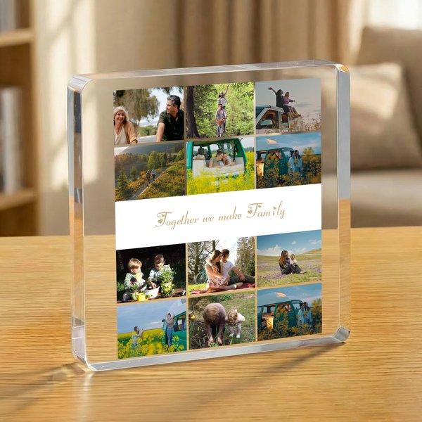 Personalised 12 Photos Collage Square Acrylic Plaque with Text Birthday Anniversary Gift for Friends Family