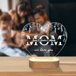 Personalized Mom We Love You Heart-shaped LED Night Light with 1-12 Kid Names and Wooden Base Home Decor Mother's Day Birthday Gift for Mom Grandma