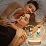 Gepersonaliseerde cartoon paar sterrenbeeld hart-vormige naam LED nachtlampje met houten basis Home Decor Valentijnsdag jubileum cadeau voor echtpaar
