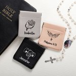 Personalized Sacred Prayer Gesture PU Leather Rosary Bag with Name Scripture Christian Church Gift for Believers Friends
