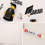 Personalized 3D Pixel Block Style Graduate Card Keychain Set with Name and Bouquet Happy Graduation Gift for Graduates Classmates