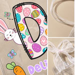 Personalized Cute Bunny Easter-Themed Initial Transparent Gift Bag with Name and Pink Bow Ribbon Daily Use Easter Party Gift for Kids Family