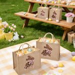 Personalizzato Carino Imitazione Gancio Filato Peluche Leopardo Coniglio Design Grande Borsa Tote in iuta con Nome Uso Quotidiano Regalo di Pasqua per Bambini Adolescenti