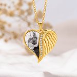 Personalized Heat-Activated Photo Angel Wing Heart Necklace with Text Memorial Birthday Anniversary Gift for Women Pet Lovers