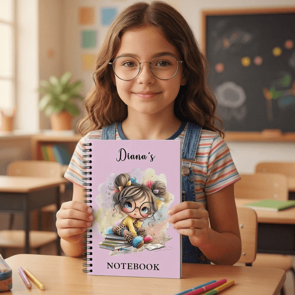 Cuaderno de espiral A5 personalizado con nombre y 120 páginas rayadas Regalo de cumpleaños de vuelta al cole para niñas Estudiantes Niños