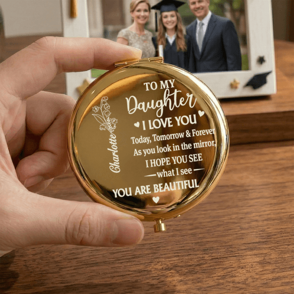 Personalized You Are Beautiful Birth Flower Portable Compact Pocket Makeup Mirror with Name Graduation Birthday Gift for Her