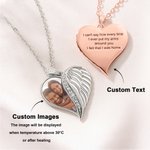 Personalized Heat-Activated Photo Angel Wing Heart Necklace with Text Memorial Birthday Anniversary Gift for Women Pet Lovers