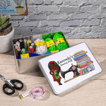 Personalised Patch Sewing Machine Cartoon Sewing Girl Sewing Kit Set Storage Box with Name Birthday Mother's Day Gift for Mom Grandma Sewing Lover
