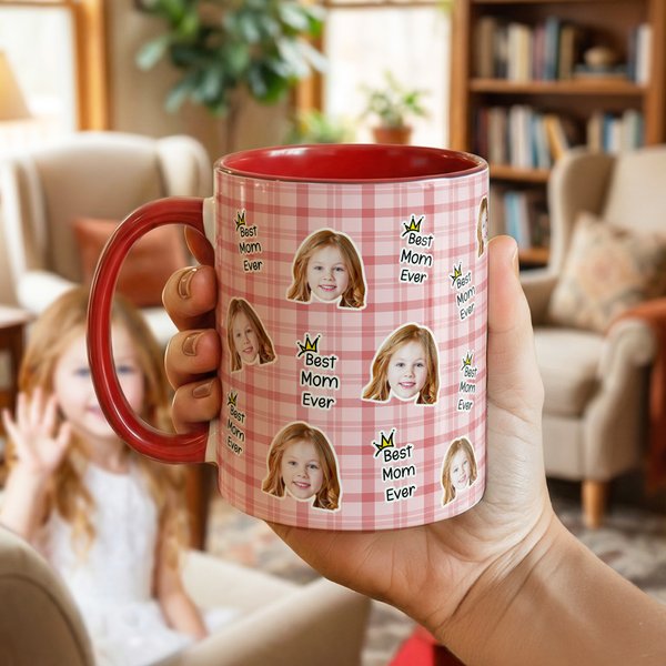 Personalized Best Ever Crown 1-4 Face Photos Ceramic Coffee Mug with Title Mother's Day Father's Day Birthday Gift for Mom Dad Family