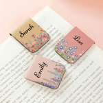 Personalized Watercolor Birth Flower Name Magnetic PU Leather Bookmark Clip Daily Use Book Club Birthday Gift for Bookworm Book Lover