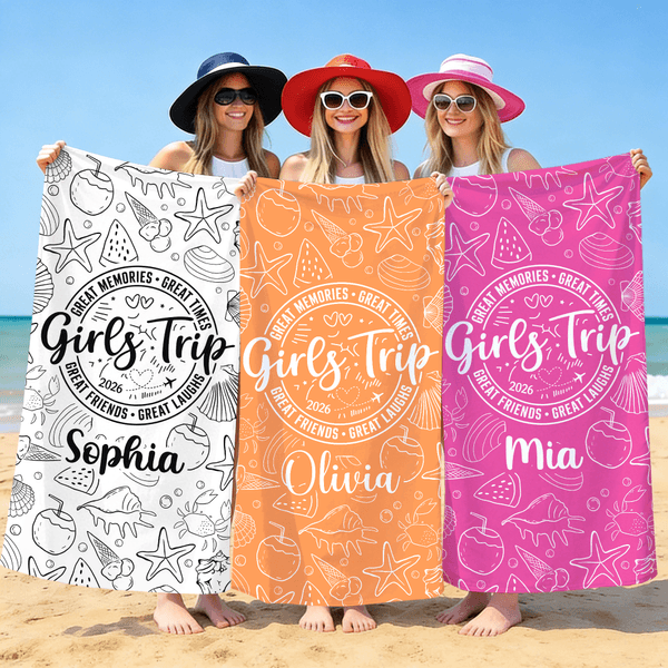 Personalized Girls Trip Summer Themed Quick Dry Microfiber Beach Towel with Name Beach Party Swimming Pool Essential Trip Birthday Gift for Besties