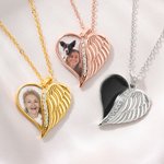 Personalized Heat-Activated Photo Angel Wing Heart Necklace with Text Memorial Birthday Anniversary Gift for Women Pet Lovers
