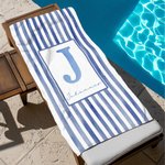 Personalisiertes Strandtuch mit Aquarell-Streifen | mit Namen und Initiale | schnelltrocknend | Badetuch | Sommer Urlaub Geschenk für Familie Freunde
