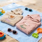 Personalized Cute Animal Coral Fleece Hooded Towel with Embroidered Name Summer Pool Bath Essential Baby Shower Birthday Gift for Baby Kid